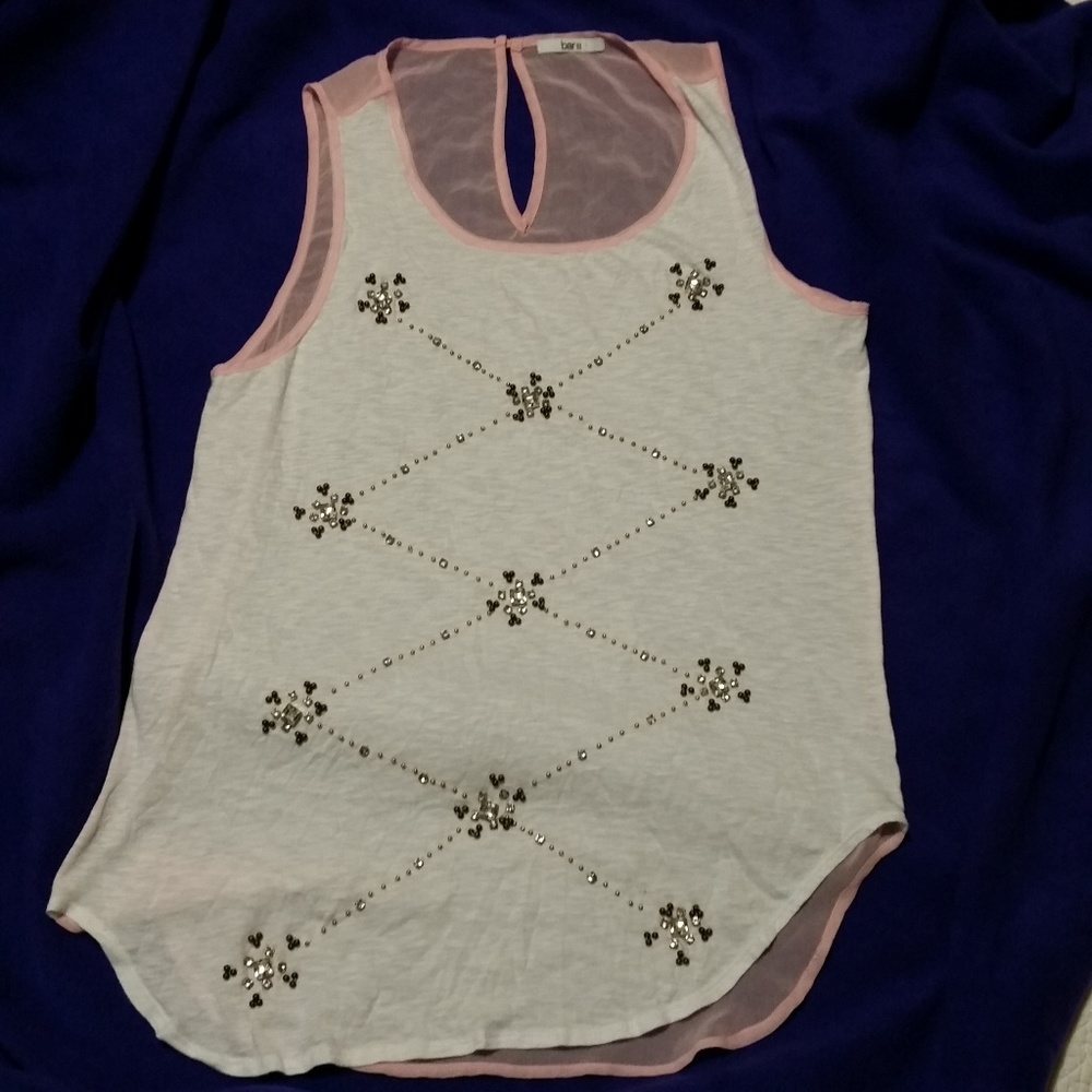 Bar III Jeweled & Beaded Tank Top Pink Sheer Back